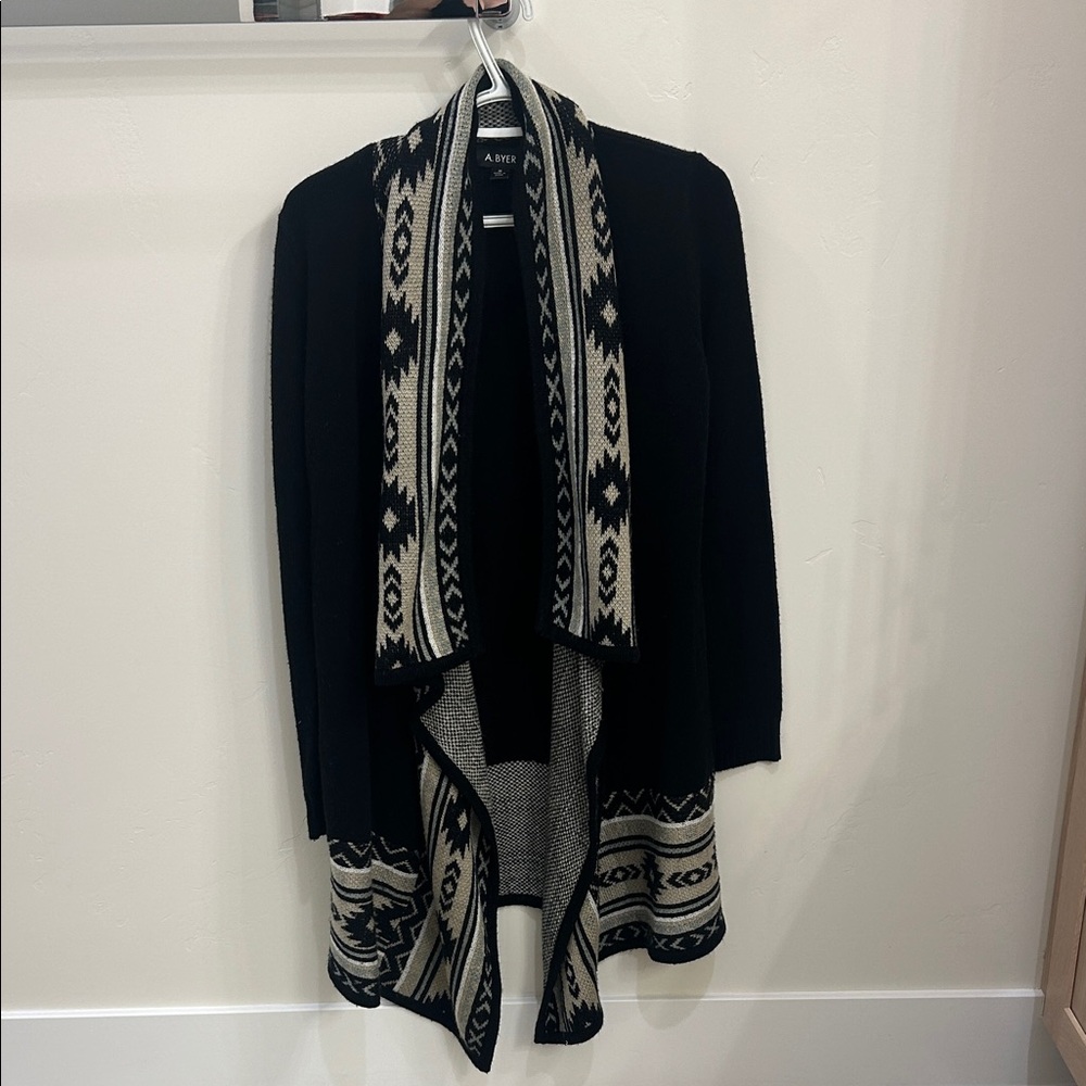 A. Byer Black and Cream Patterned Cardigan